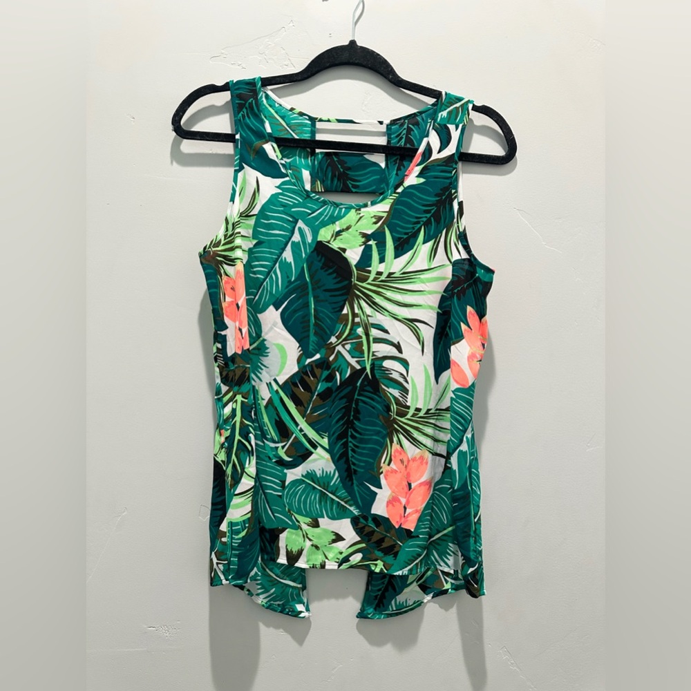 Express Tropical Leaf Print Tank Top in Green and Pink
